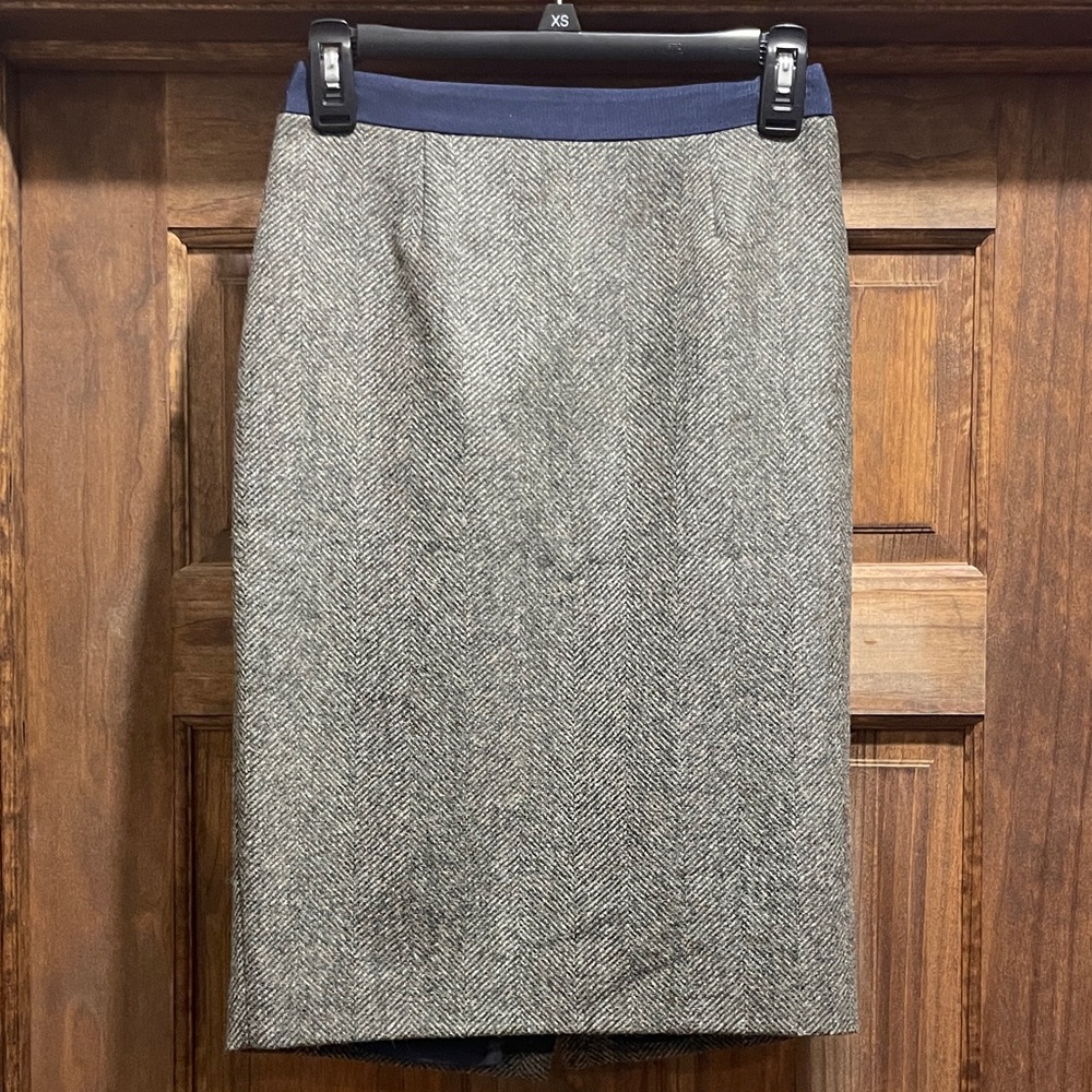 Boden Green and Navy British Wool Tweed Pencil Skirt